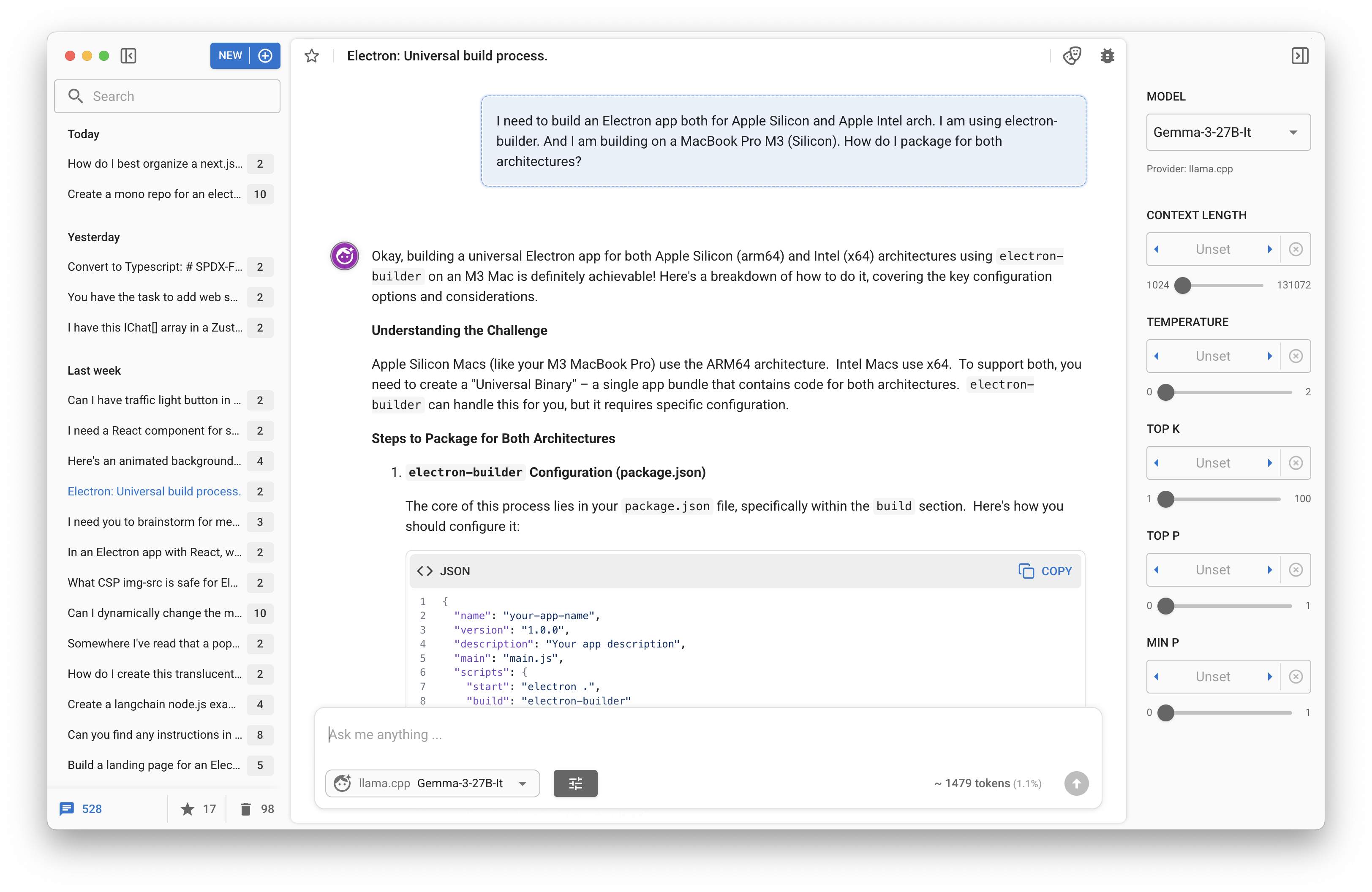 Screenshot of the main interface of Chat Bandit running on a MacBook Pro